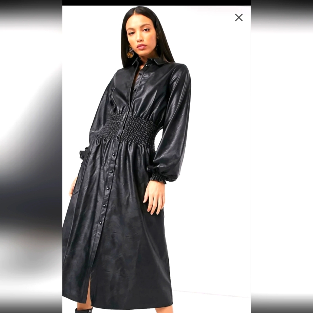 Stunning Black Faux Leather Shirtdress (Tall)